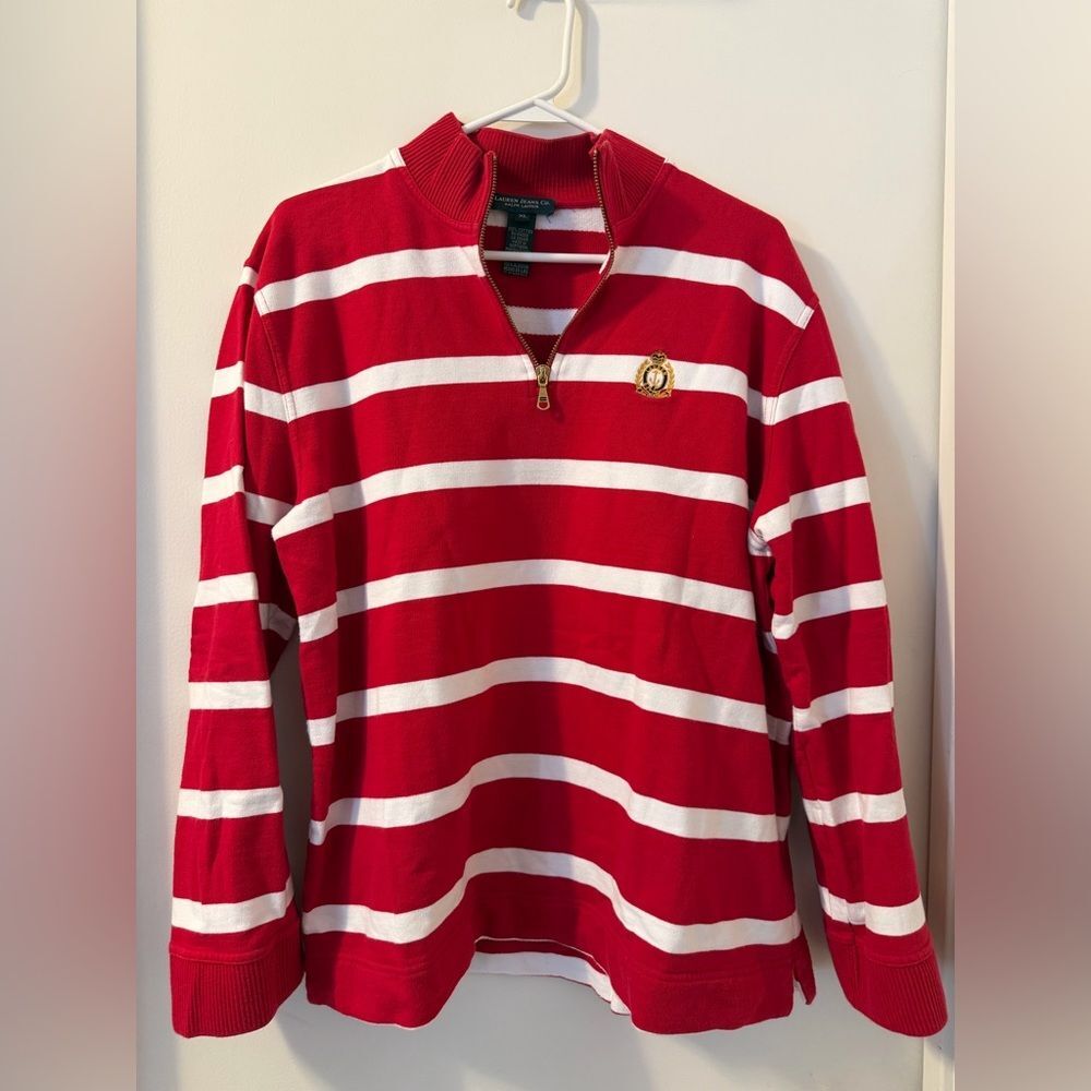 Vintage Lauren Ralph Lauren Jeans Co, Red & white Striped 1/4 zip Polo Sz XL